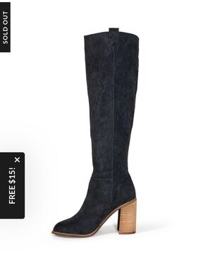 Vici Black Suede Knee-High Block Heel Boots